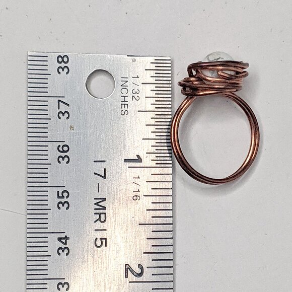 Handmade Copper Wire Wrapped Ring | White Ceramic Bead Grey Veins | Bohemian - Picture 7 of 7